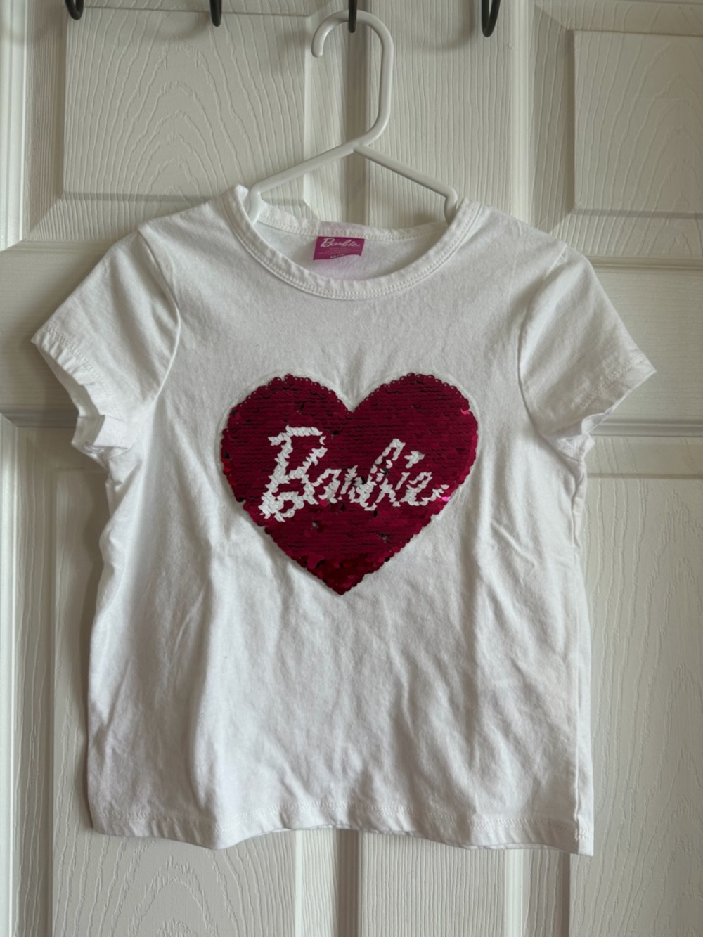 Barbie White Tee with Reversible Pink Sequin Heart